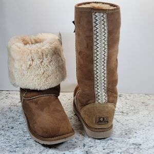 Rare‎ Original Koolaburra Tall Tasman Braid Chestnut Shearling Boots Sz 7.5